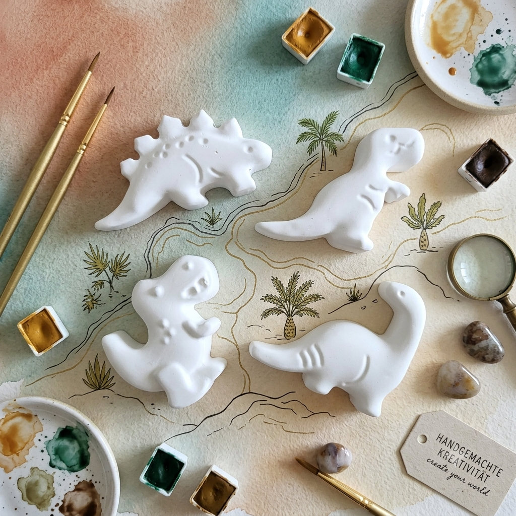 Malset mit 4 Dinosaurier-Figuren. Perfekt für Kindergeburtstage & kreative Nachmittage. Jetzt bestellen!
