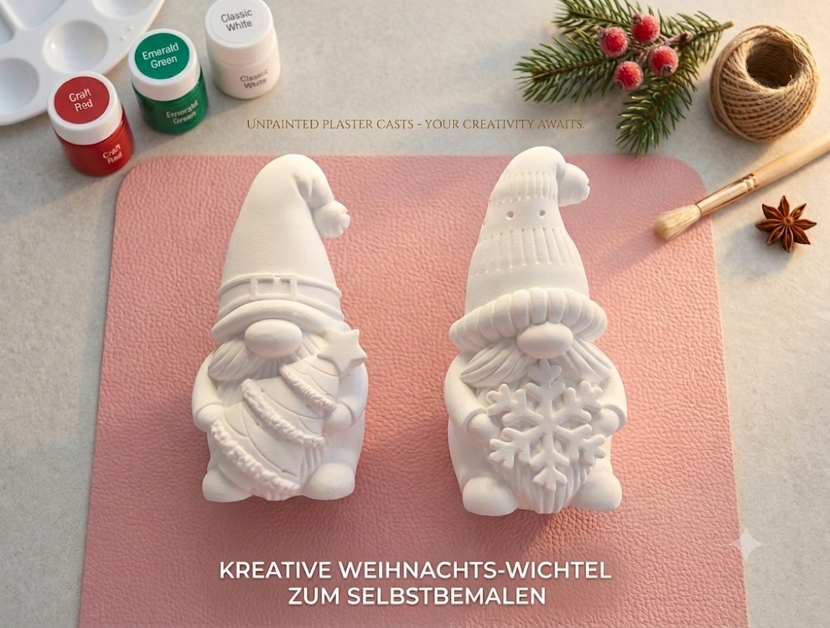 Weihnachts-Wichtel Set zum Bemalen – Kreatives Gips-Bastelset für Kinder & Erwachsene | Weihnachtsdekoration selbst gestalten🎨🖌