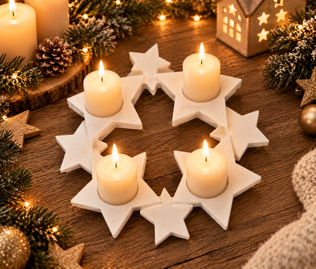 🎄 Sternenlicht – kleiner Weihnachtlicher Kerzenhalter aus Gips zum Selbstgestalten